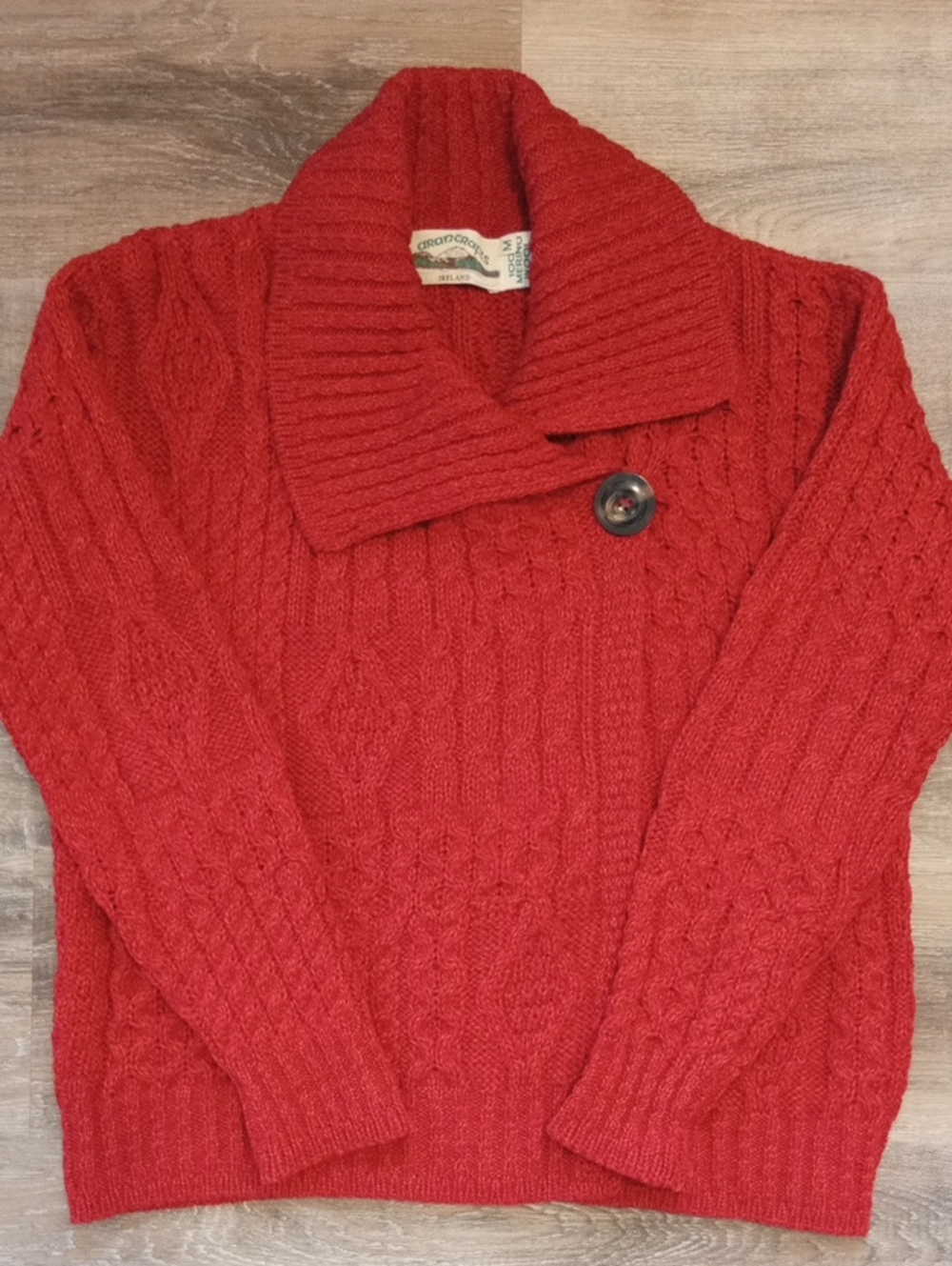 Aran Crafts 100% Merino Wool Cable Knit Shawl Collar Sweater Size Medium